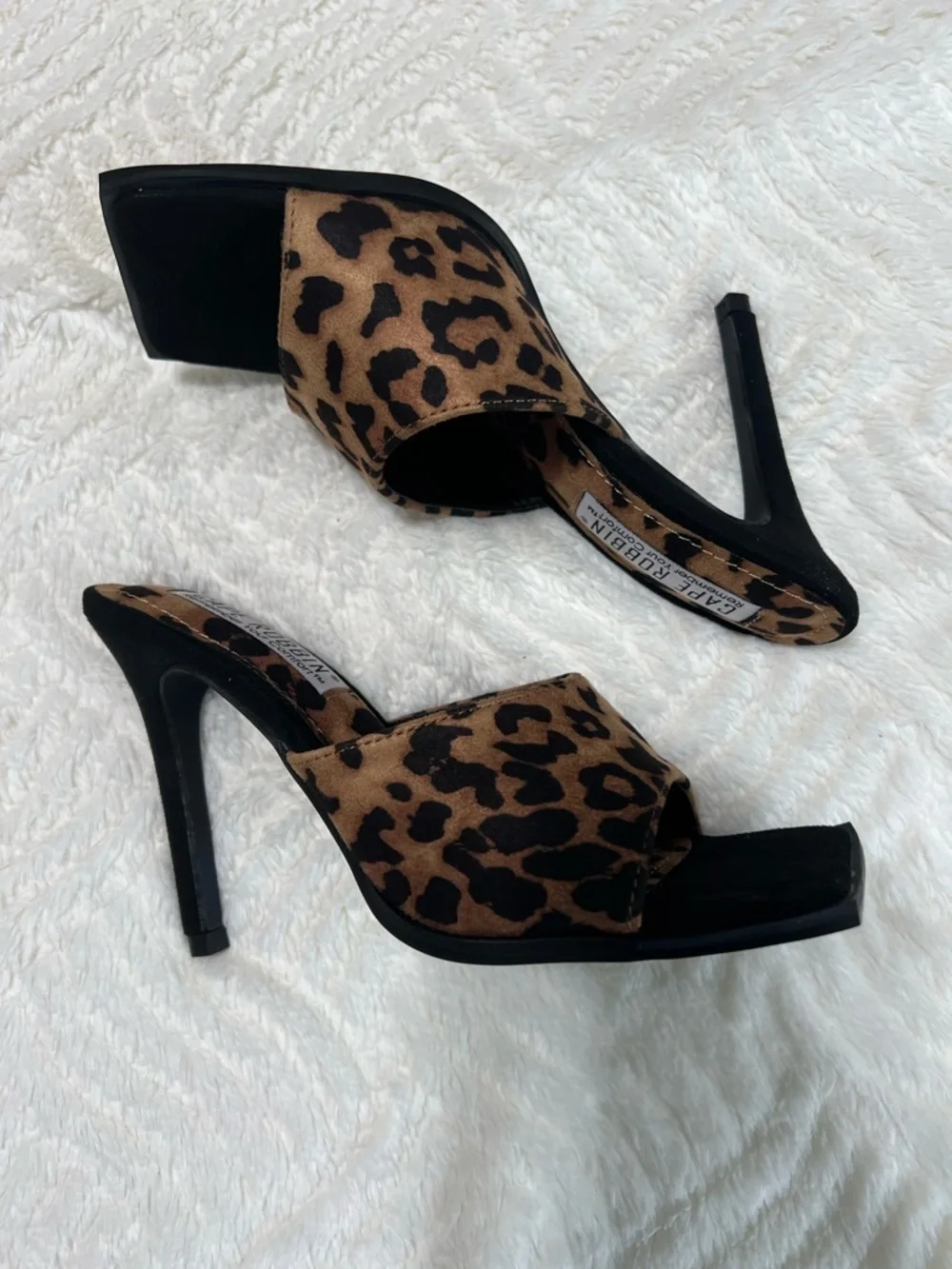 Cape Robbin Tristen Leopard Print Mule Heels Size 6 Square Toe Stiletto
